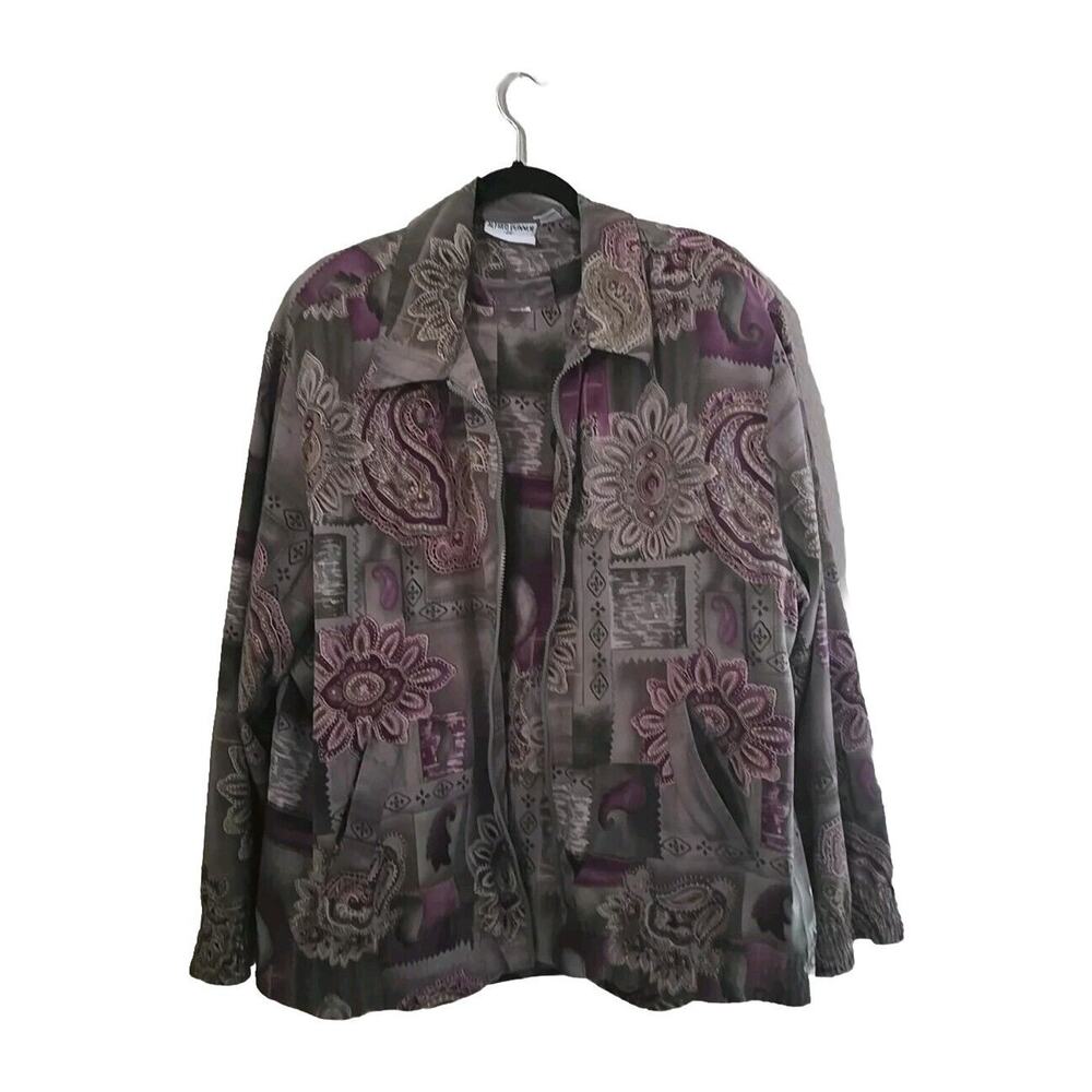 Alfred Dunner Gray Paisley Floral Full Zip‎ Jacket & Top 2 PC Set Womans Size 20